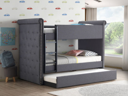 ACME Romana II Bunk Bed & Trundle, Gray Fabric