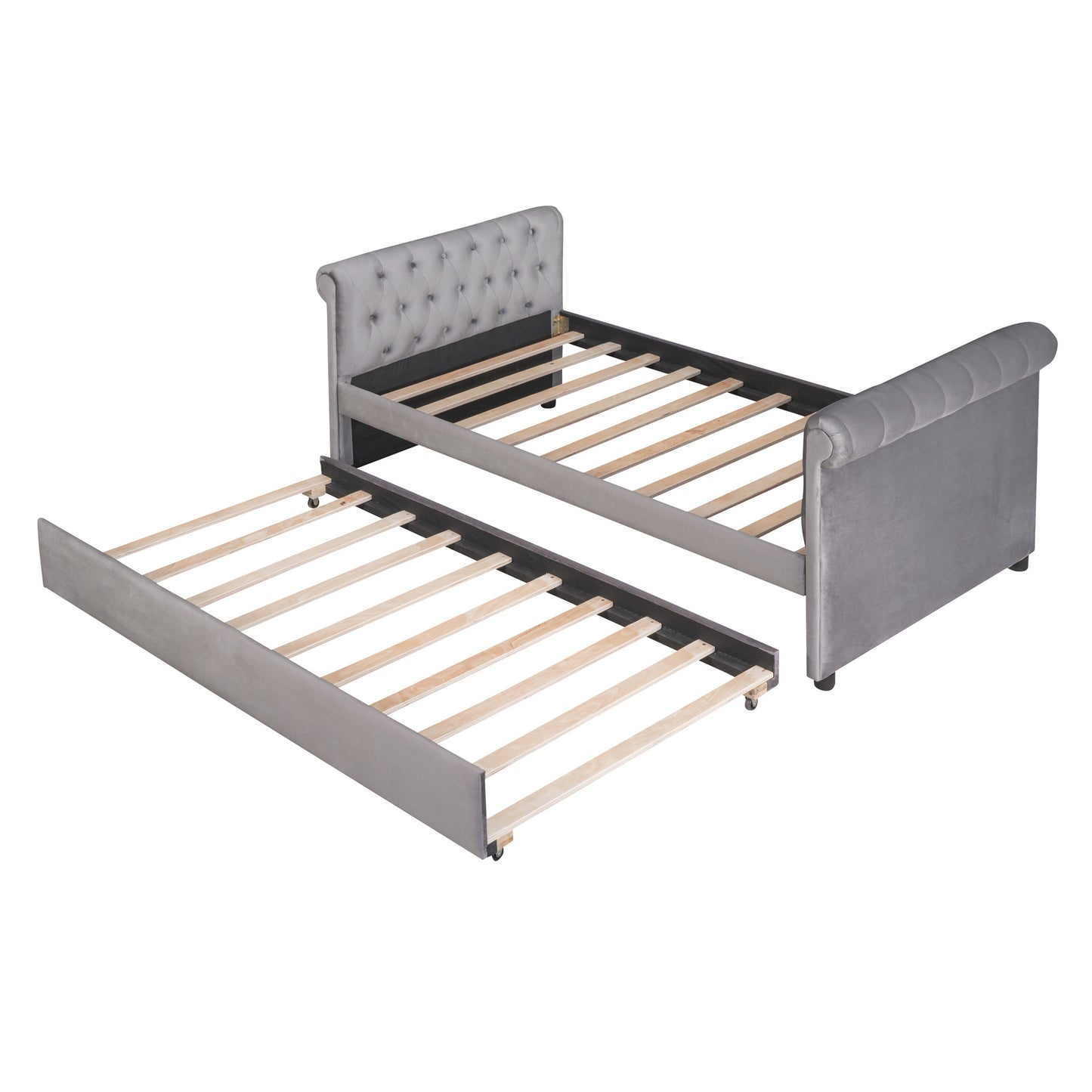 sara upholstered bed with trundle, gray