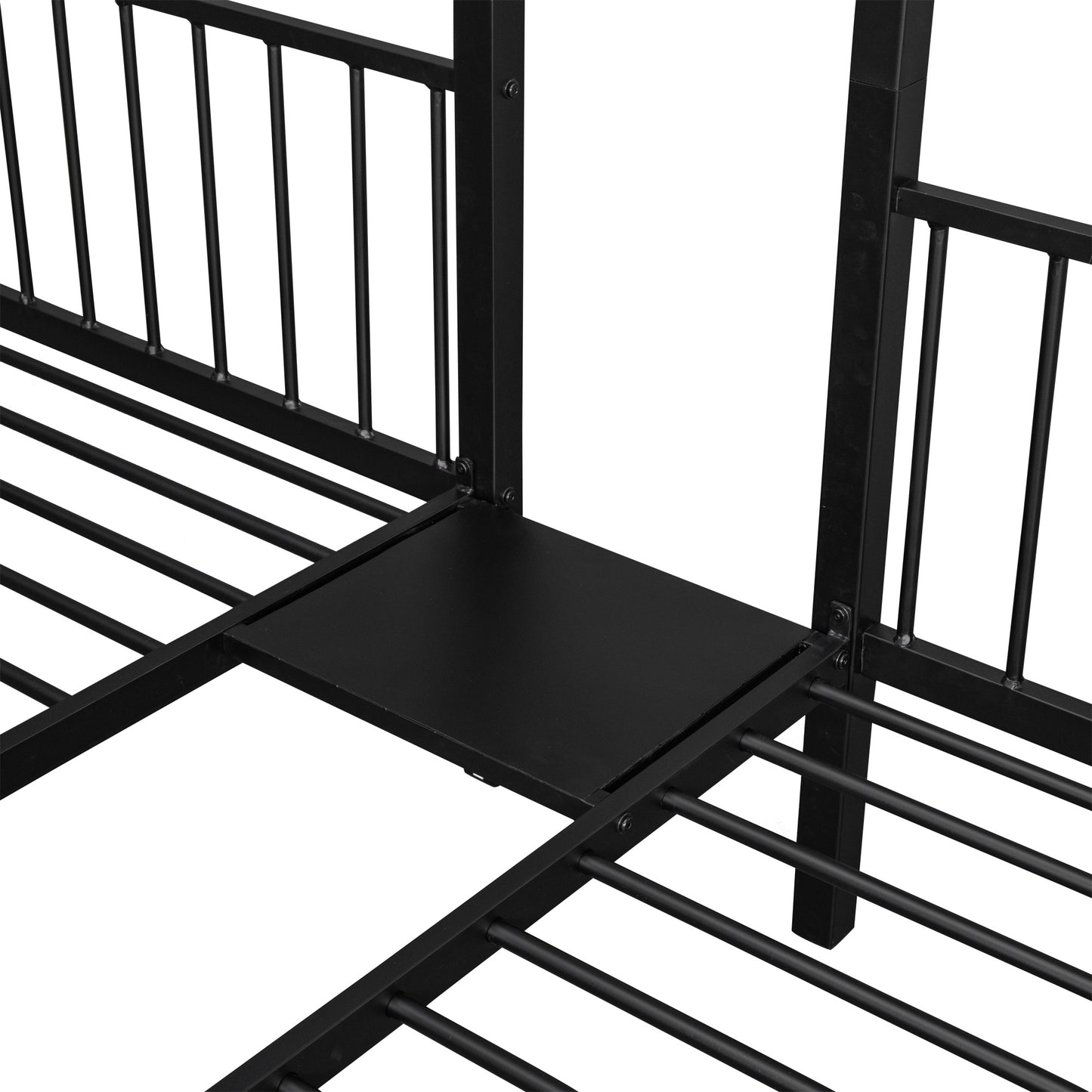 full over twin & twin bunk bed with drawers and guardrails, black