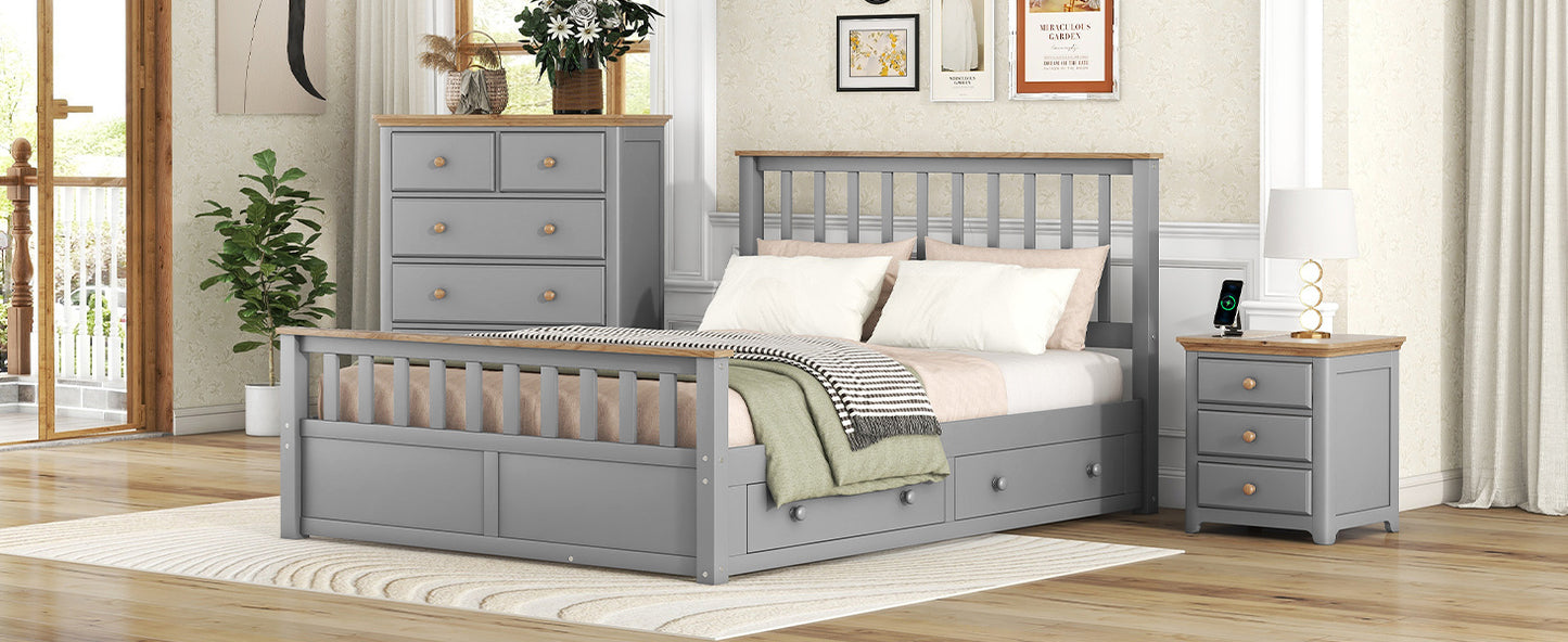 3-pieces bedroom sets with nightstand(usb charging ports) and storage chest,gray+natrual