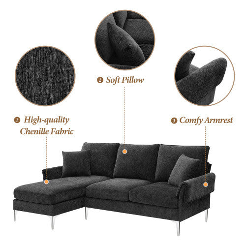 chenille l-shaped sofa with 2 pillows