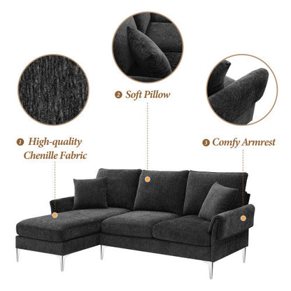 Chenille L-Shaped Sofa with 2 Pillows