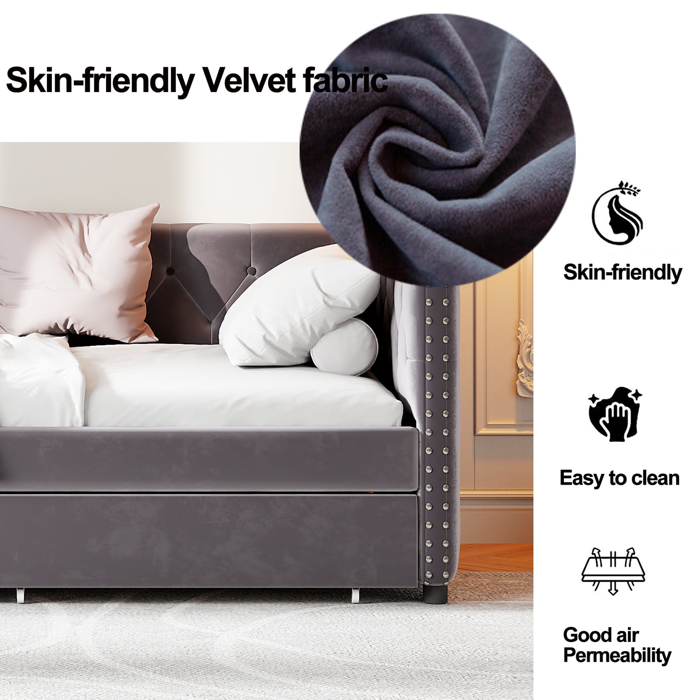 sara velvet upholstered sofa bed