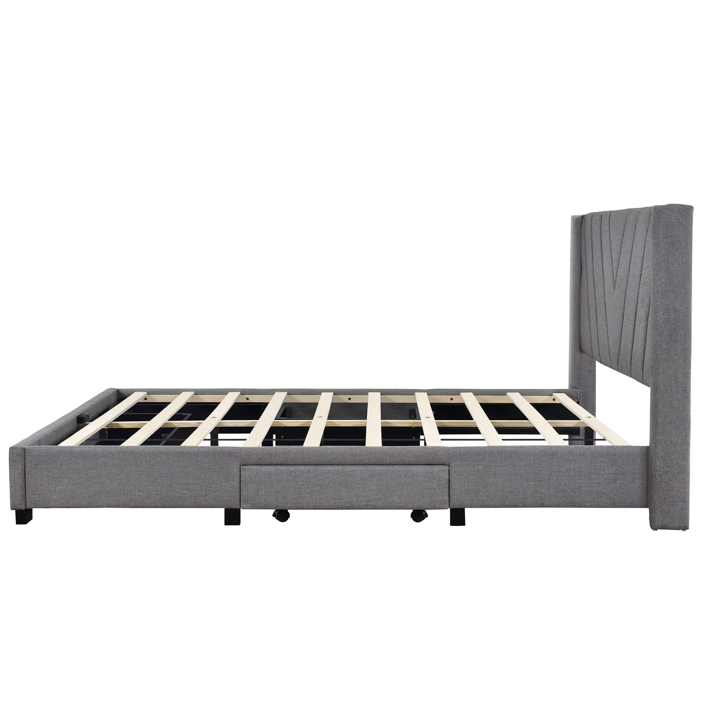 amber storage bed linen upholstered platform bed with 3 drawers (gray)