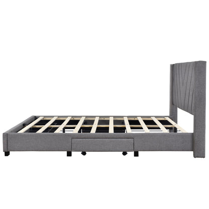 Amber Storage Bed Linen Upholstered Platform Bed with 3 Drawers (Gray)