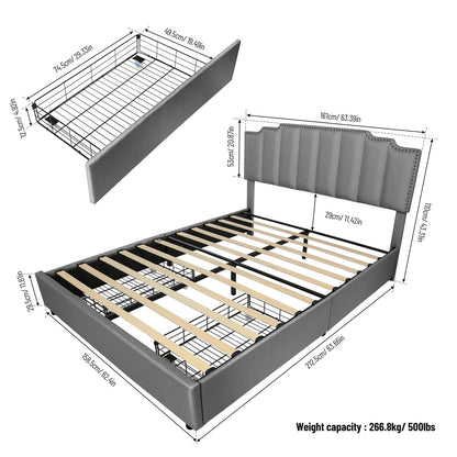 Judy Upholstered Platform Bed Frame with 2 Drawers