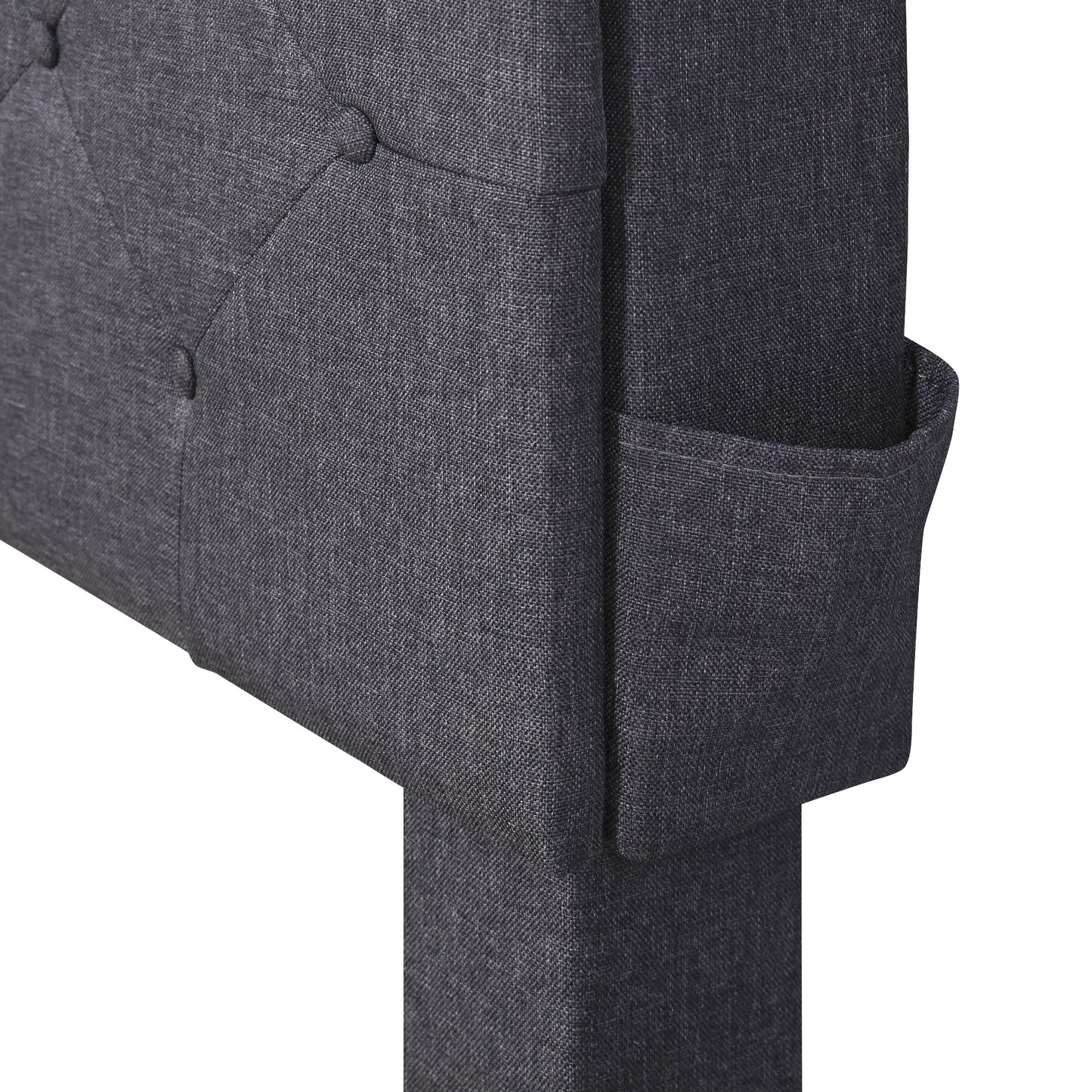 upholstered platform bed with storage headboard, led, usb charging and 2 drawers