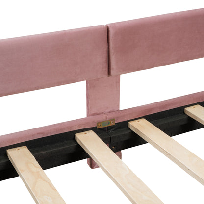 Twin Size Upholstered Daybed with Classic Stripe Shaped Headboard, Pink
