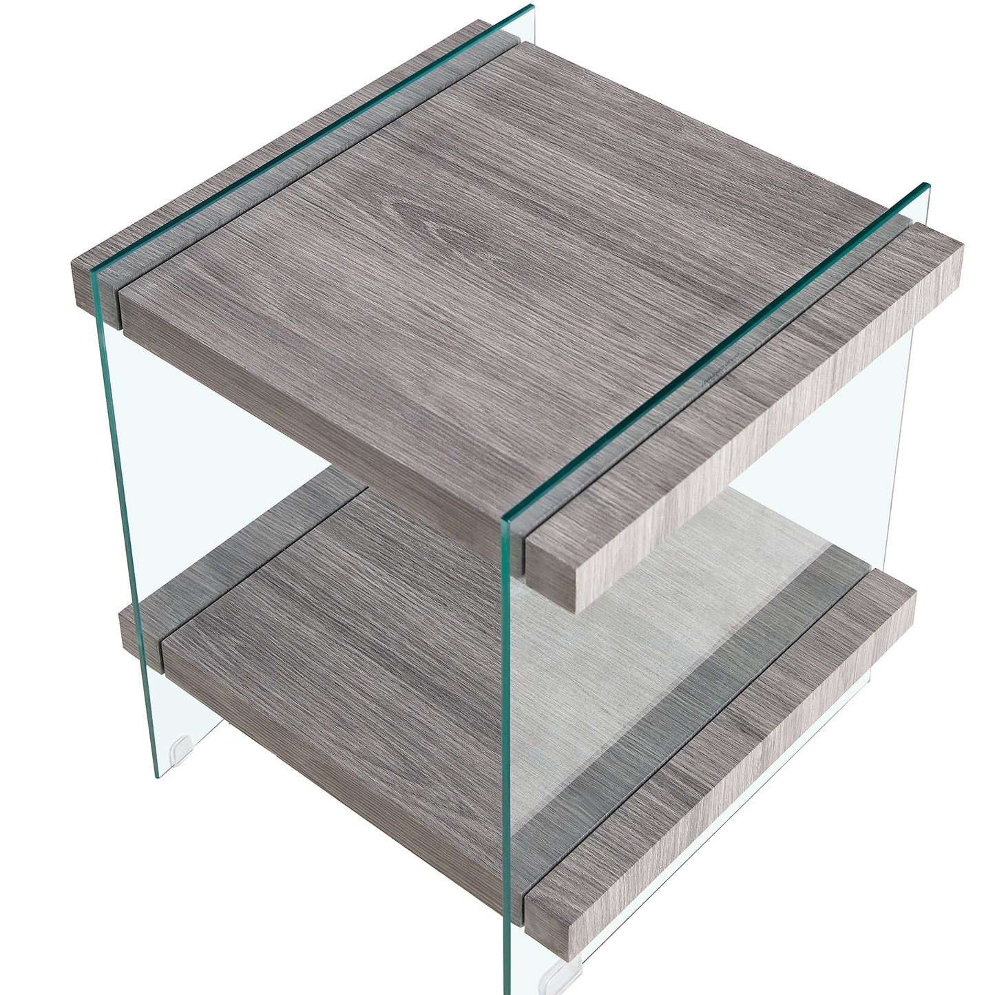 mdf end table, transparent/grey
