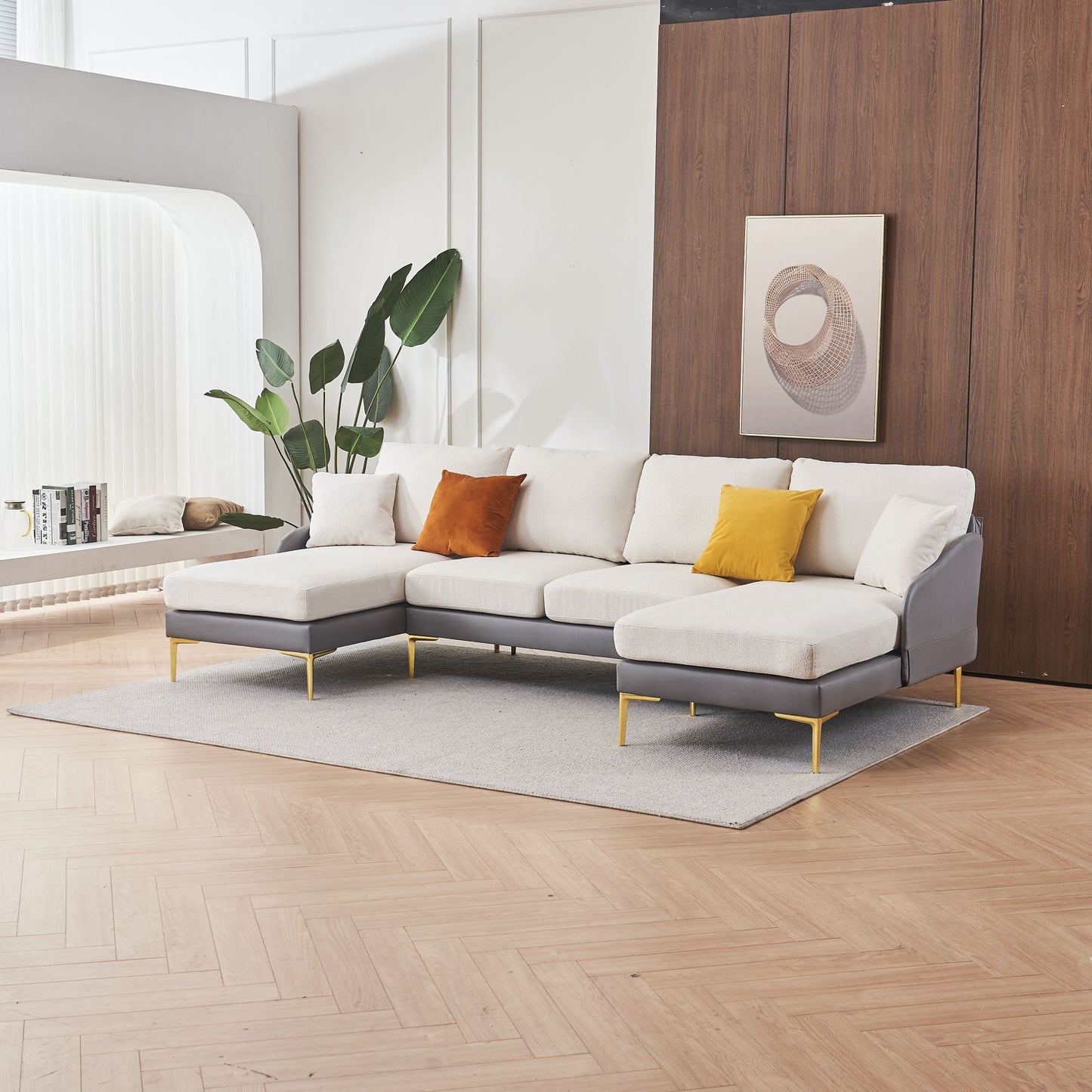 holly comfy sectional, gray+white