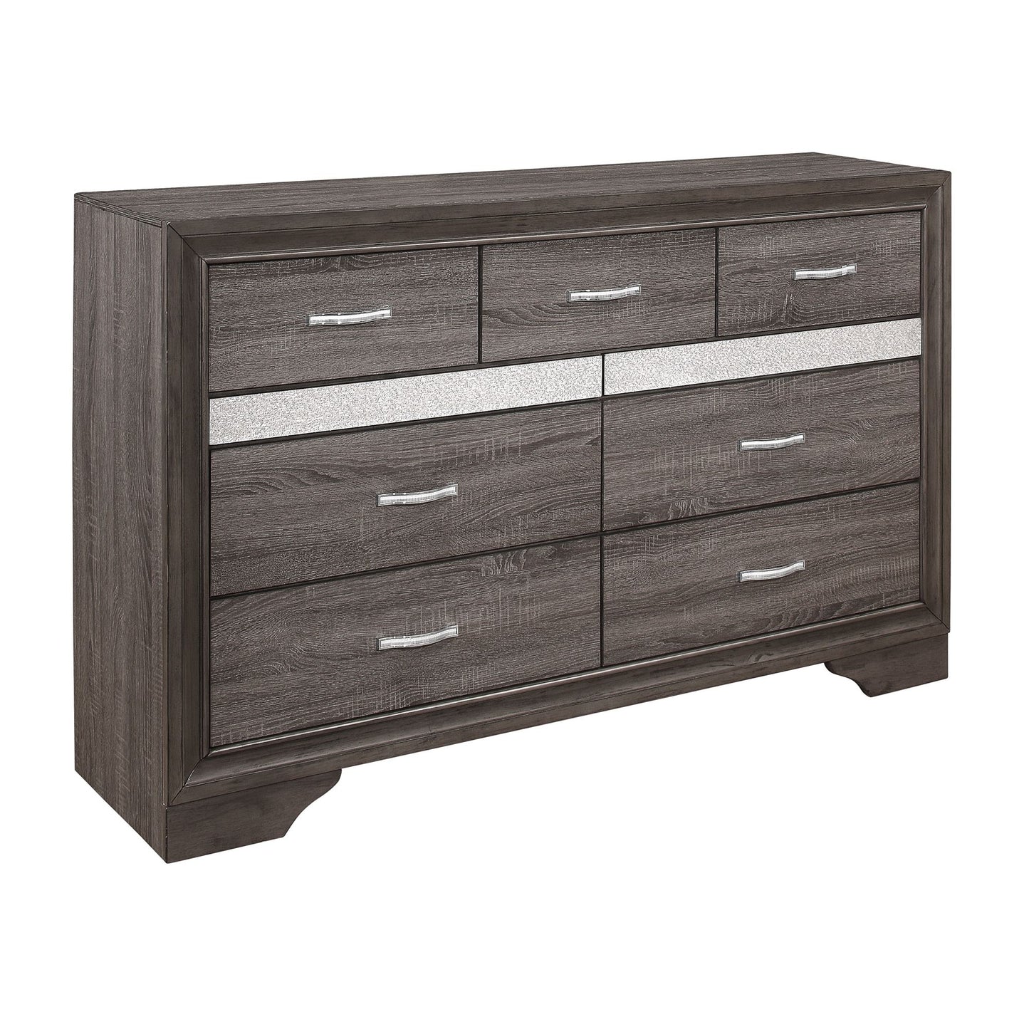 unique style bedroom 1pc dresser of drawers hidden drawers gray and sliver glitter wooden furniture