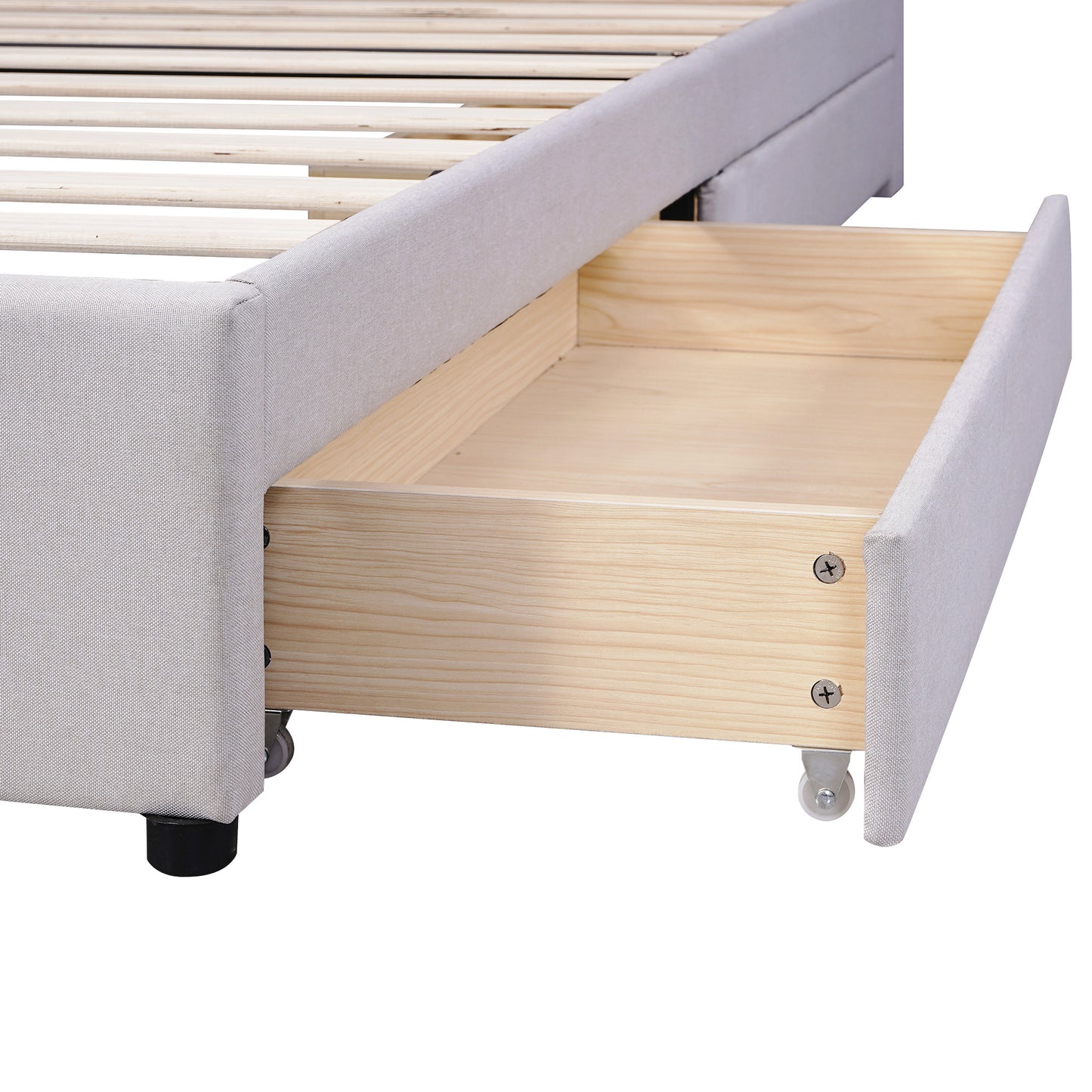 upholstered bed with storage headboard, led, usb charging and 2 drawers