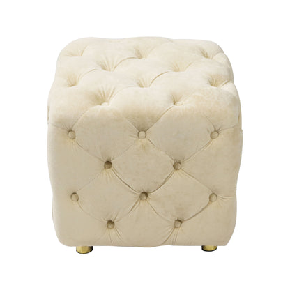 Beige Modern Velvet Upholstered Ottoman