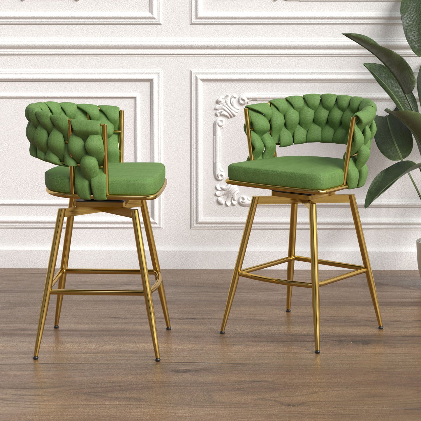 bar chair linen woven bar stool set of 4, green