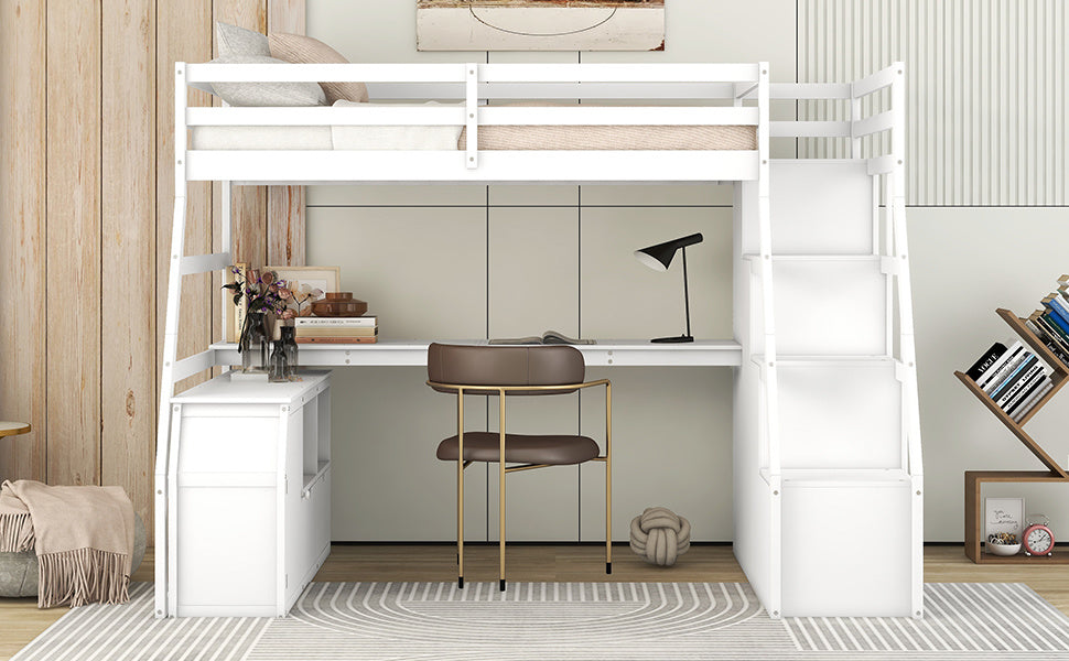 twin size loft bed with 7 drawers 2 shelves and desk - white