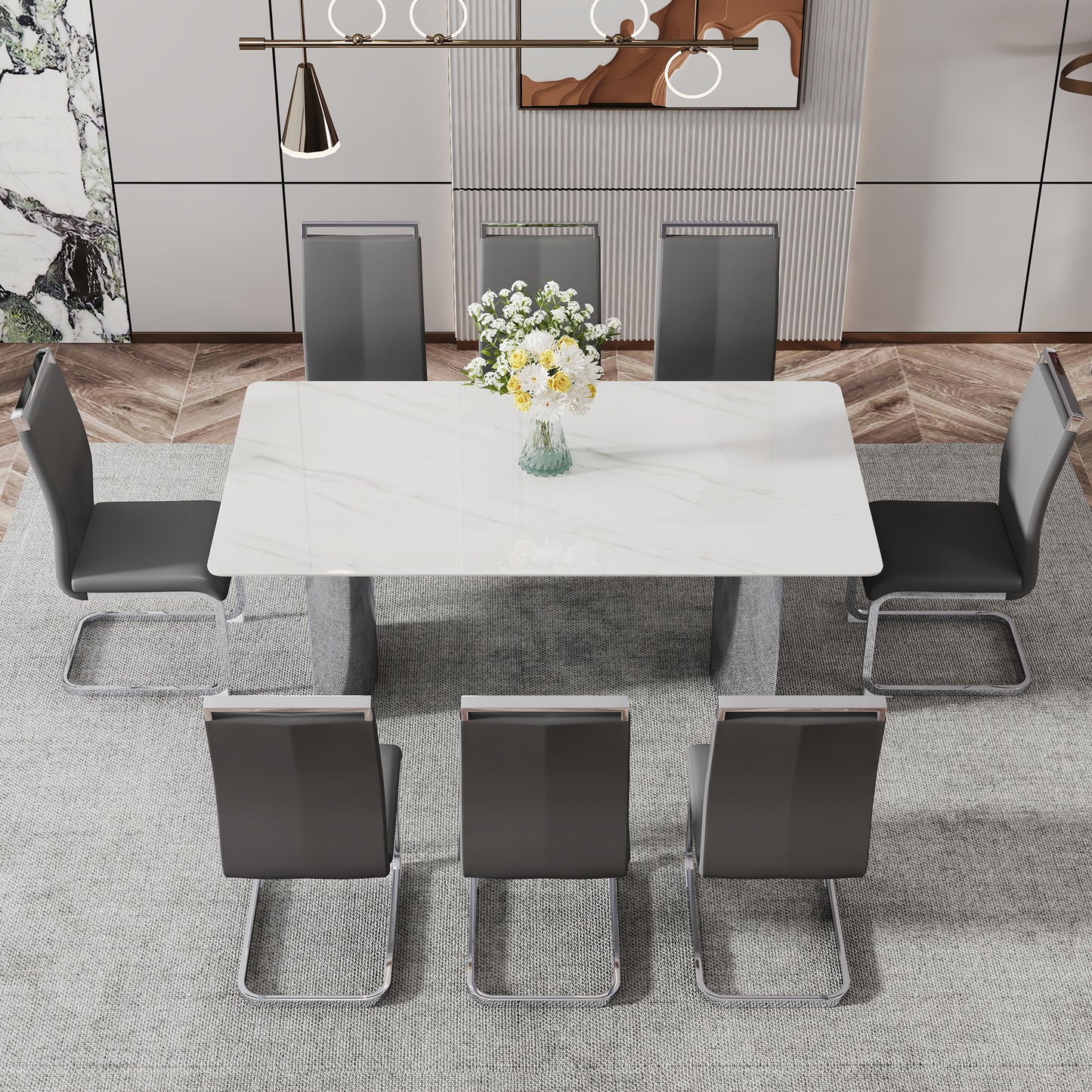 zara marble dining table, silver