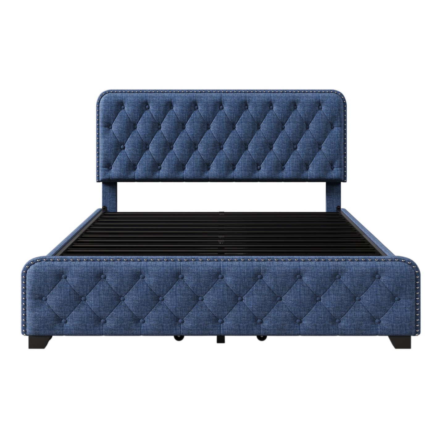 sara upholstered platform bed frame with four drawers, blue