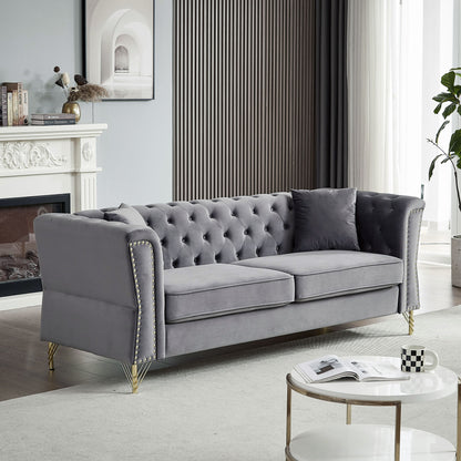 3-seater + 3-seater Combination Sofa Tufted with 4 Pillows