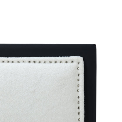 Teddy Upholstered Platform Bed with Large Rivet-decorated Backrests and 4 Drawers, Velvet Black+White