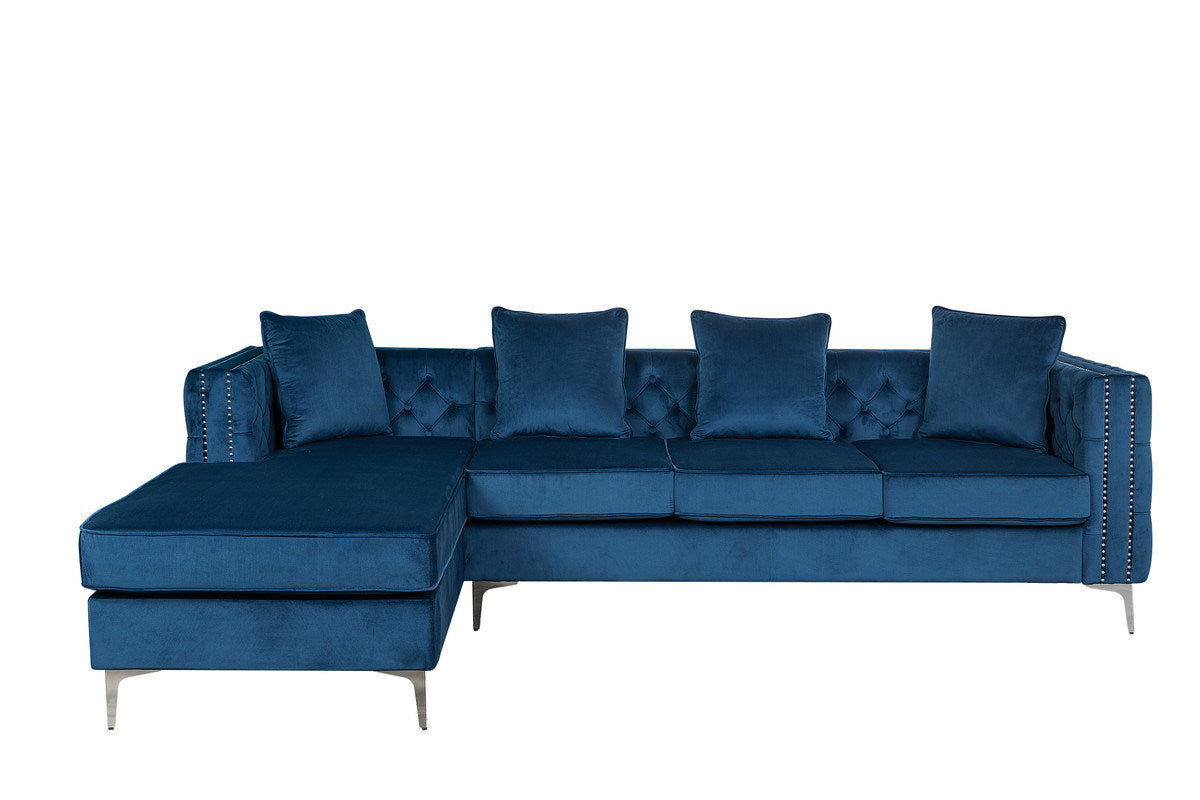 ryan reversible sectional sofa chaise, deep blue velvet