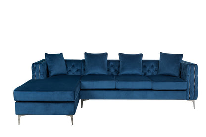 Ryan Reversible Sectional Sofa Chaise, Deep Blue Velvet