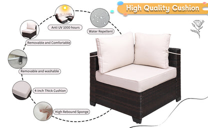 7 Pieces Outdoor Patio Sectional Sofa Couch Set with Washable Cushions & Glass Coffee Table