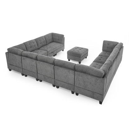U shape Modular Sectional Sofa includes Seven Single Chair, Four Corner and One Ottoman, Grey
