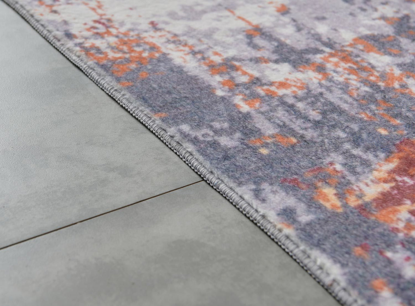 zara collection abstract design grey brown and rust machine washable super soft area rug