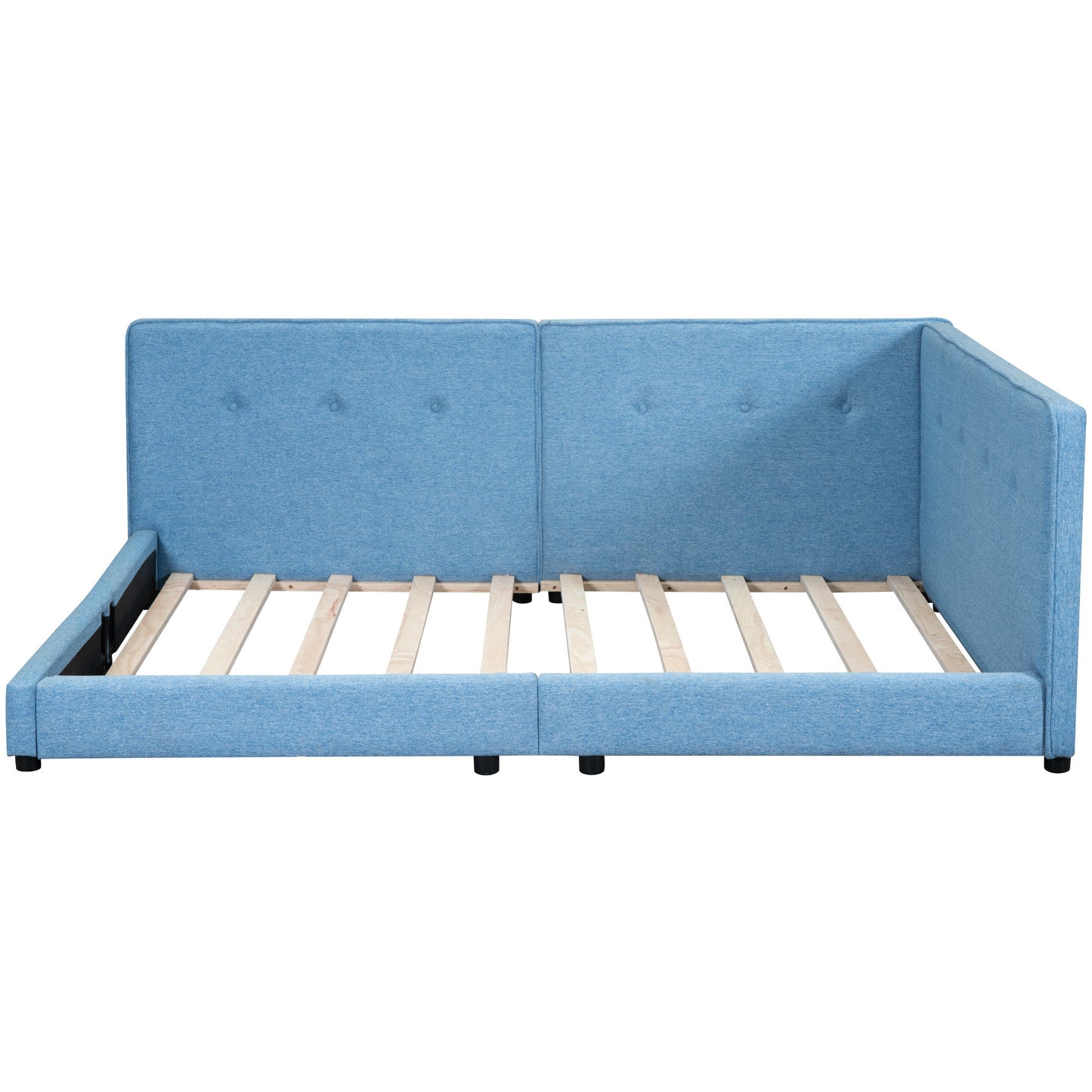 upholstered queen size platform bed with usb ports, blue