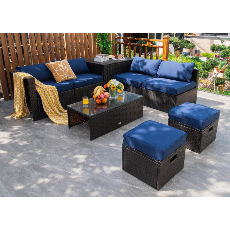 8 pieces patio space-saving rattan furniture set with storage box and waterproof cover