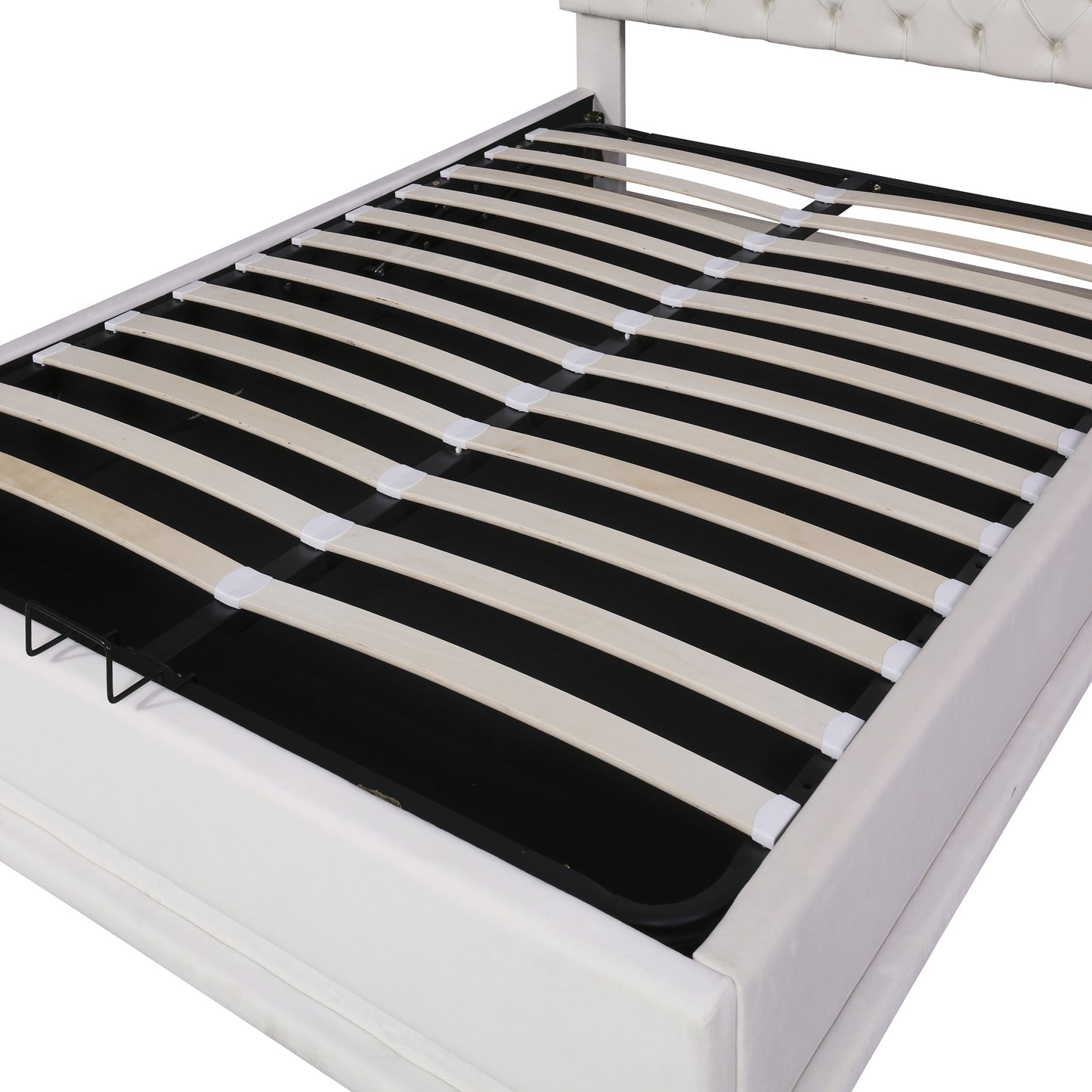 upholstered platform bed with adjustable tufted headboard and led light, beige