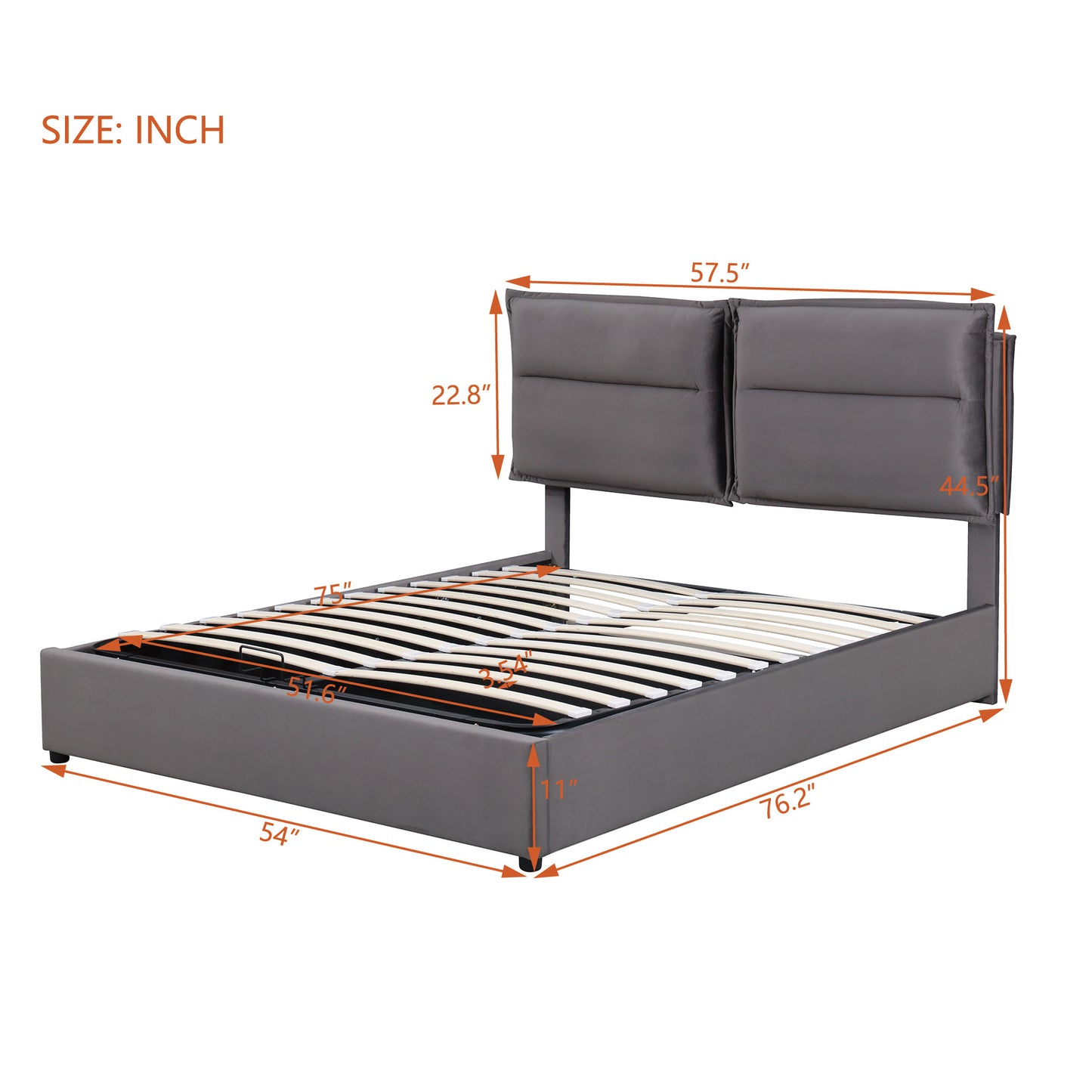 upholstered platform bed with a hydraulic storage system