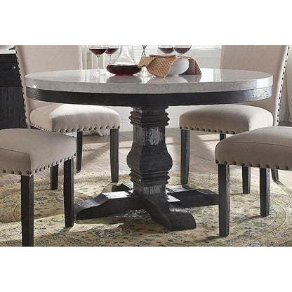 ACME Nolan Dining Table in White Marble & Salvage Dark Oak