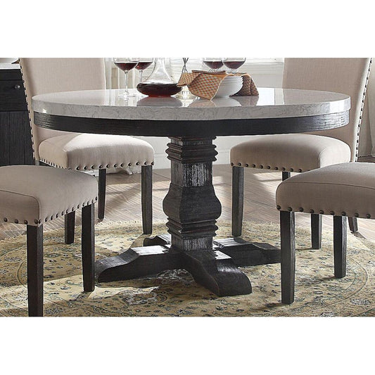 ACME Nolan Dining Table in White Marble & Salvage Dark Oak