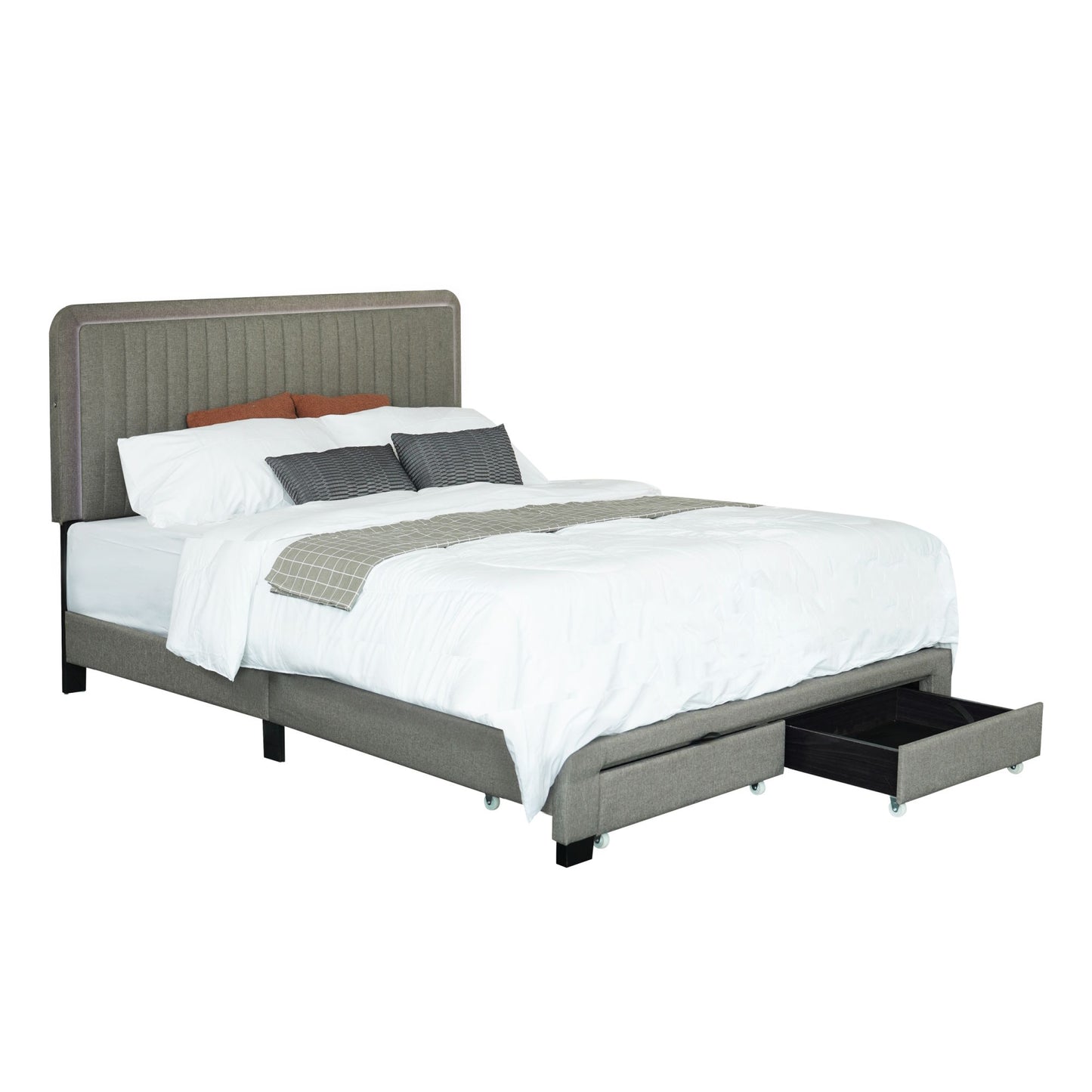 queen size upholstered bed with adjustable height  storage