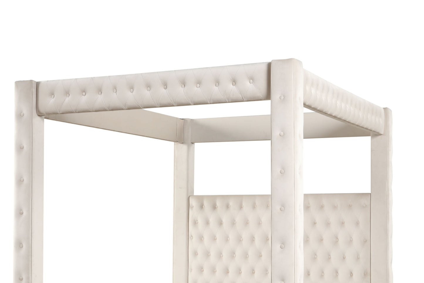 monica luxurious four-poster full bed made with wood in cream
