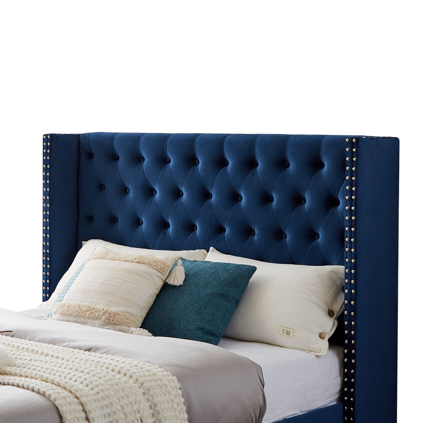 mox upholstered queen bed+ metal legs with electroplate