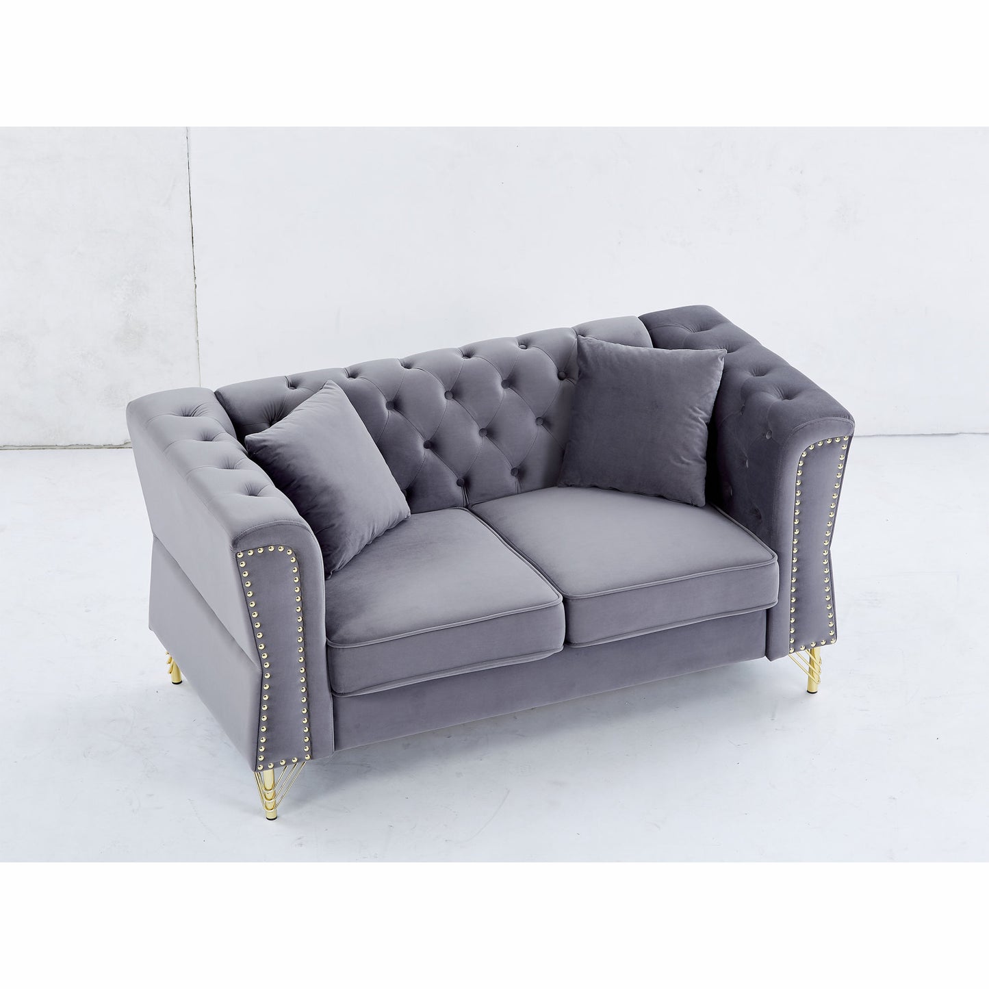 3-seater + 3-seater combination sofa tufted with 4 pillows