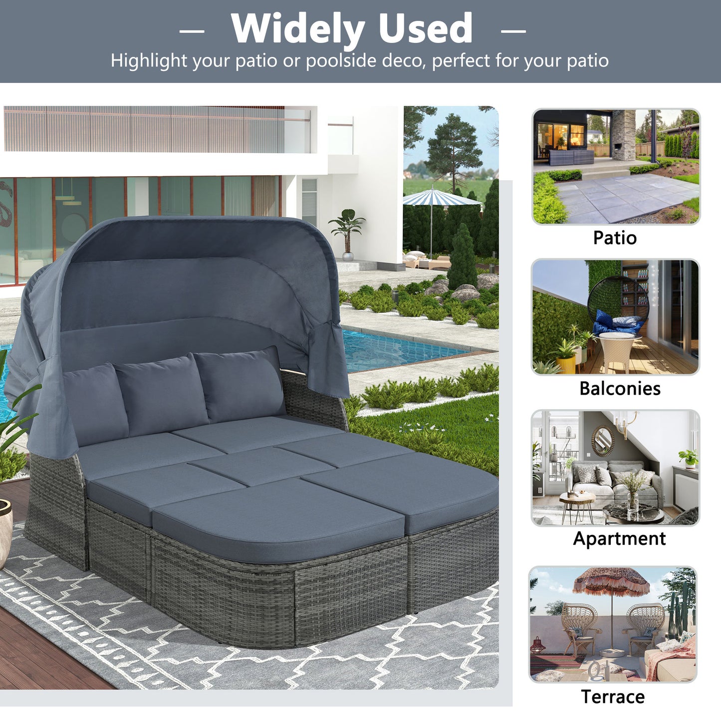daybed/sunbed with retractable canopy set