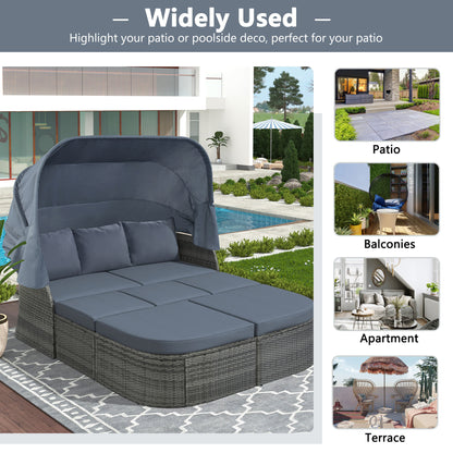 Daybed/Sunbed with Retractable Canopy Set