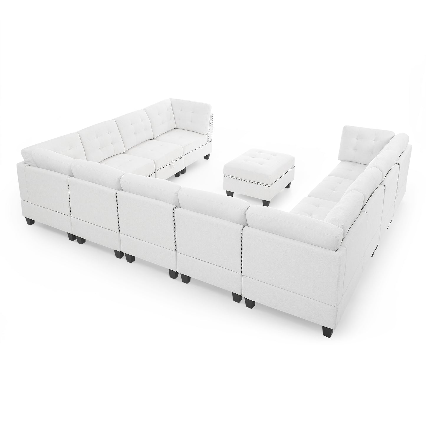 u shape modular sectional with ottoman, ivory