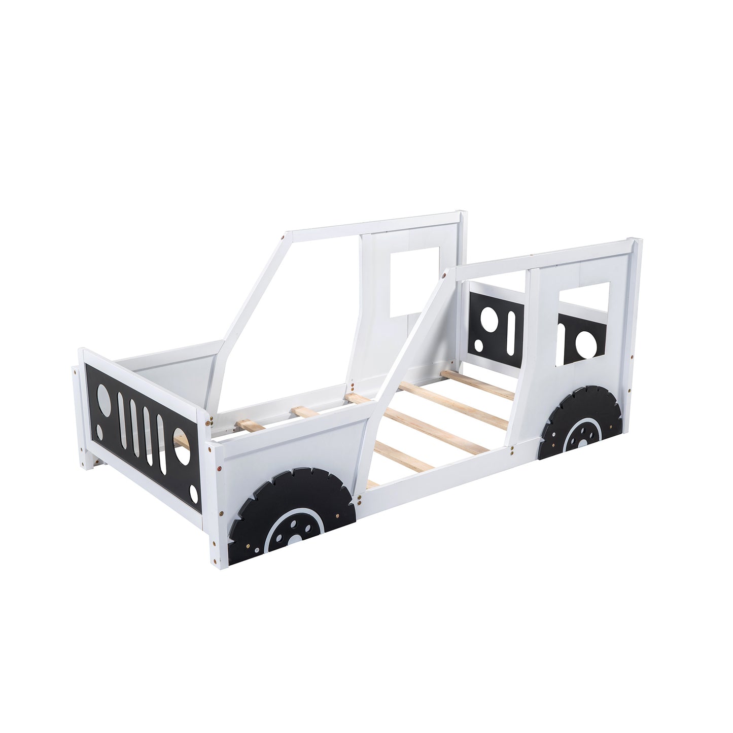 twin size classic car-shaped platform bed with wheels