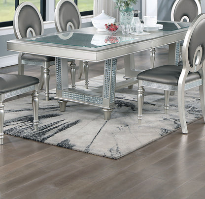Leaf Silver Hue Glass Top Dining Table