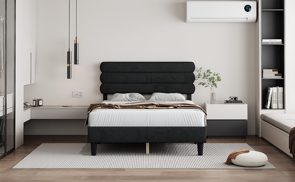 rudy queen bed frame with headboard, dark grey
