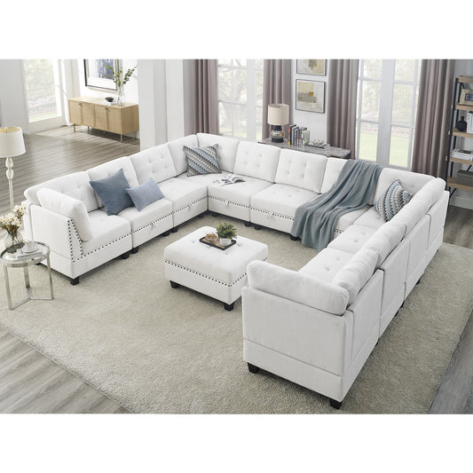 U shape Modular Sectional with Ottoman, Ivory