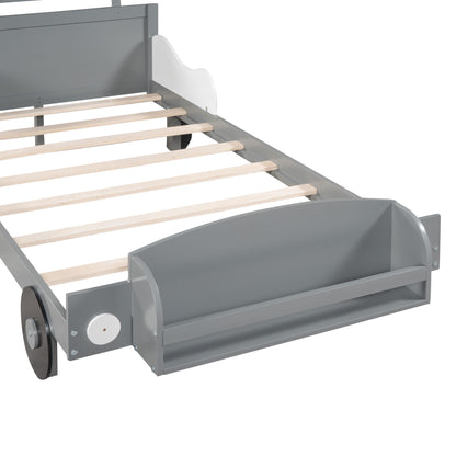 Twin Size Car-Shaped Platform Bed, Gray