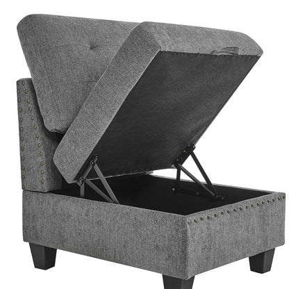 U shape Modular Sectional Sofa includes Seven Single Chair, Four Corner and One Ottoman, Grey