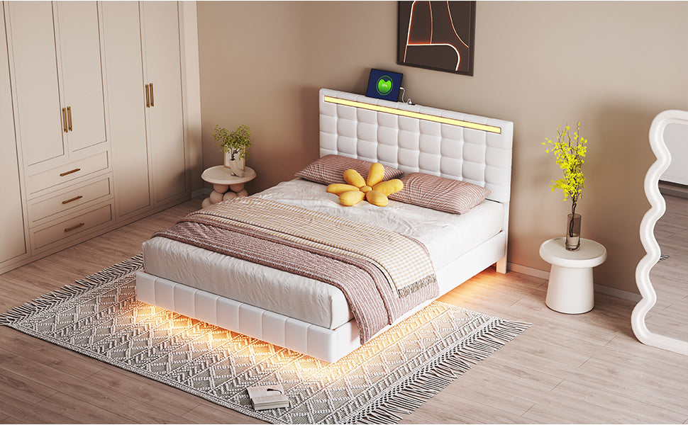 floating bed frame with led lights and usb charging #5