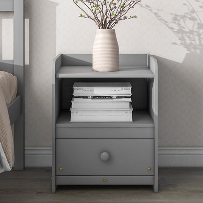 Twin Bed with Headboard & Nightstand, Grey