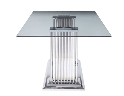 ACME Cyrene Dining Table in Stainless Steel & Clear Glass